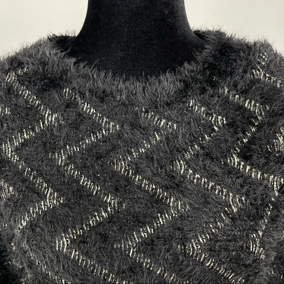 Chicos Black gold Metallic zig zag fuzzy sweater 0 - Picture 9 of 15